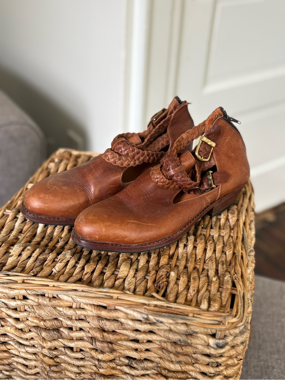 Handmade in Guatemala Women's Brown Genuine Leather Braided Strap Ankle Shoes